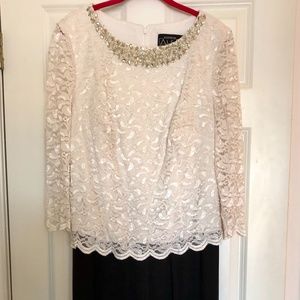 Alex Evenings Formal White & Black, Jewel Neck 14W